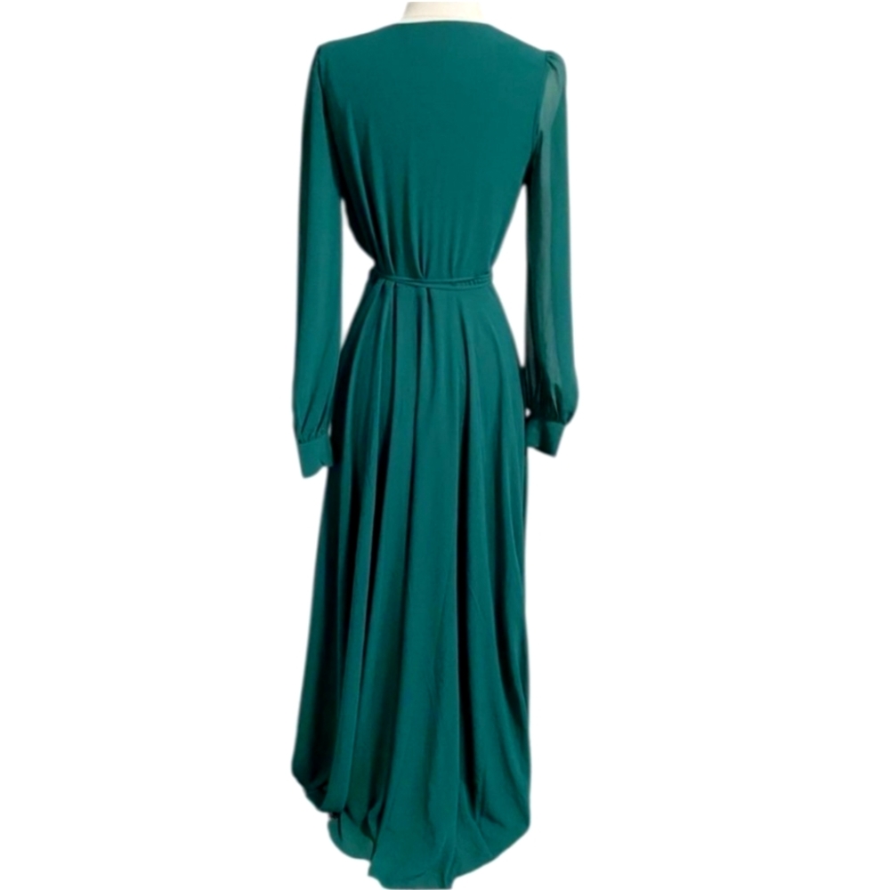 Lulu's Emerald Green Long Sleeve Wrap Gown Bohemian Bridesmaid Dress. Size XL - Picture 6 of 12